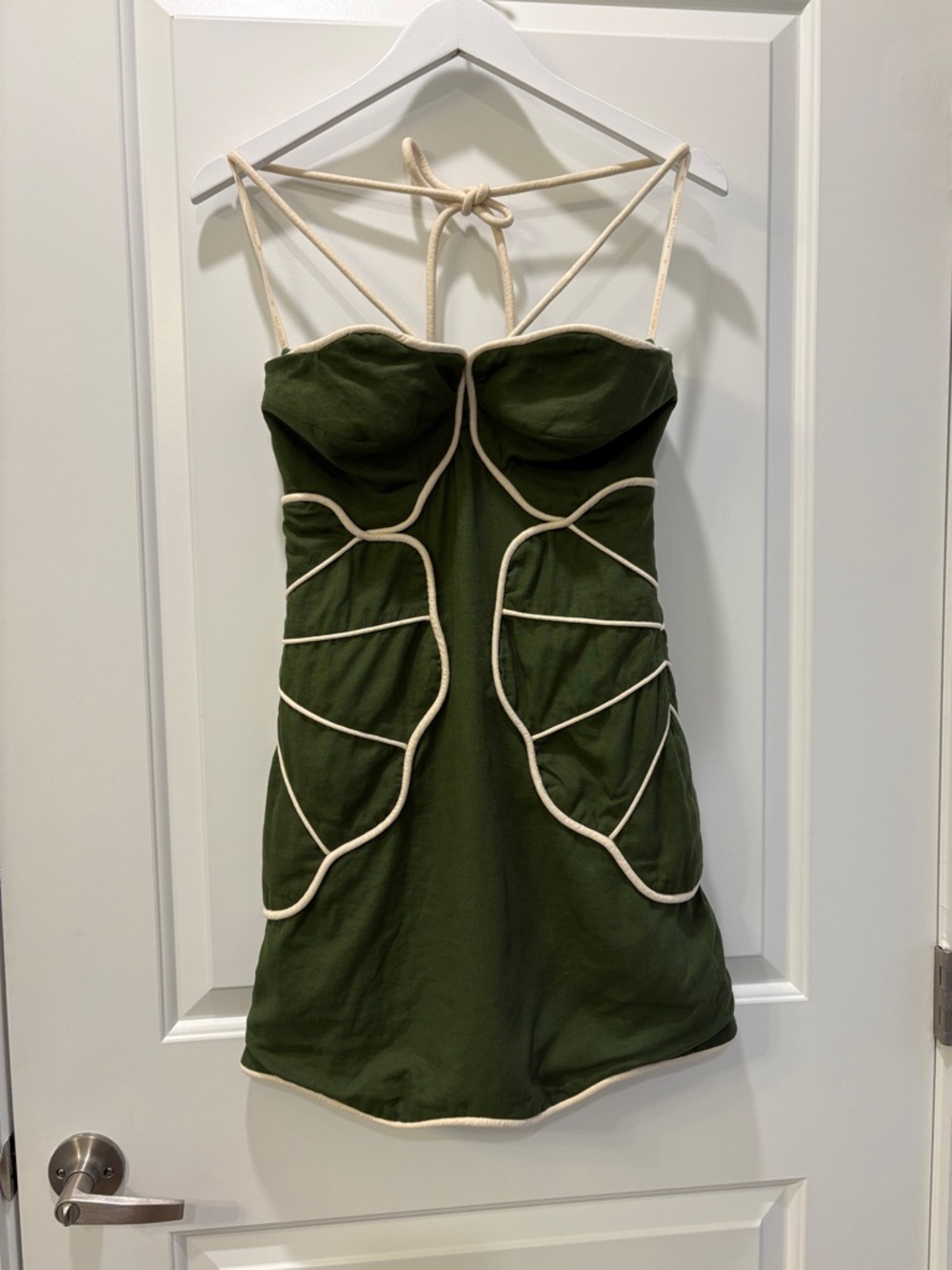Farm Rio Linen Blend Wavy Mini Dress Small Green Halter - Picture 11 of 15